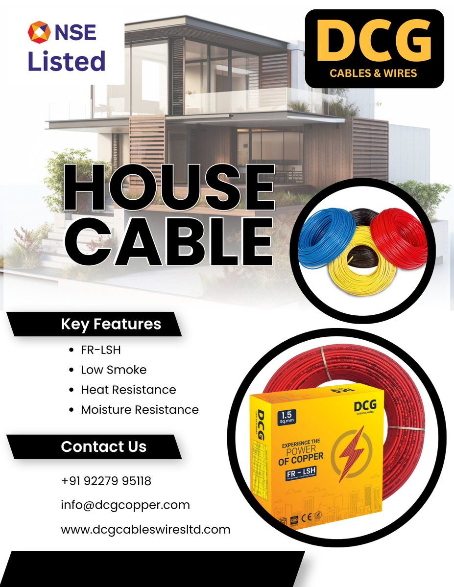 DCGCables's tweet photo. DCG House Cables – Manufactured with high-conductivity copper and superior insulation for safe, reliable, and energy-efficient wiring that powers every home with confidence.
#DCGCablesAndWires #HouseCable #HomeWiring #SafeElectricals #ReliablePower #CopperCable #QualityCables https://t.co/BpkNmSUXNe