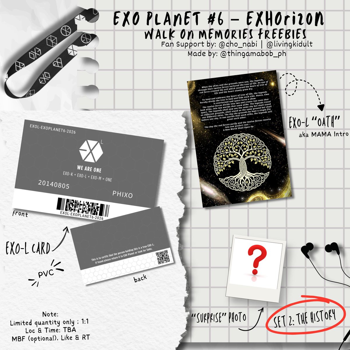 cho_nabi's tweet photo. ✶⋆ EXO PLANET 6⋆✶
A new world shall open up with these oath cards and EXO-L cards!

✮⋆Walk on Memories : The History Freebie Set ⋆✮
Fan Support by: 
@livingkidult | @cho_nabi

Even though #TeamLabas kami, we'll still be handing out this freebie set on Day 1! Open for onsite trading too!

#EXhOrizonInManila #Day1

🪐location & time: TBA
🪐limited quantity 1:1 only
🪐like & rt