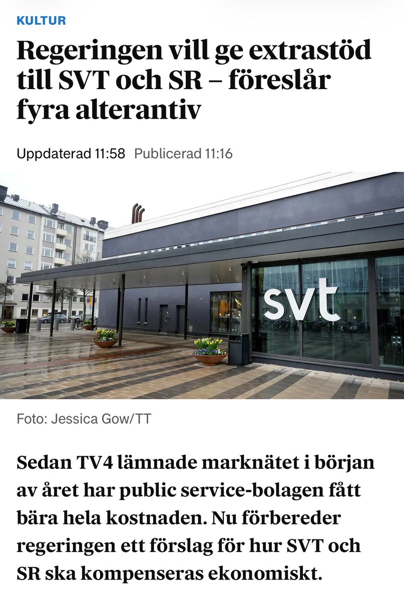 adamdanieli's tweet photo. Sverige har några av världens mest överdimensionerade statliga medier. Istället för sund uppstramning vill regeringen nu kasta ännu mer pengar ned i det svarta hålet. https://t.co/ibRukQYjbn