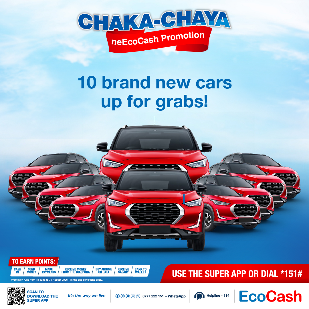 EcoCashZW's tweet photo. Your next EcoCash transaction could put you closer to a brand-new car.

Transact, earn at least 30 points every week, and stand a chance to win in the Chaka-Chaya neEcoCash Promotion.