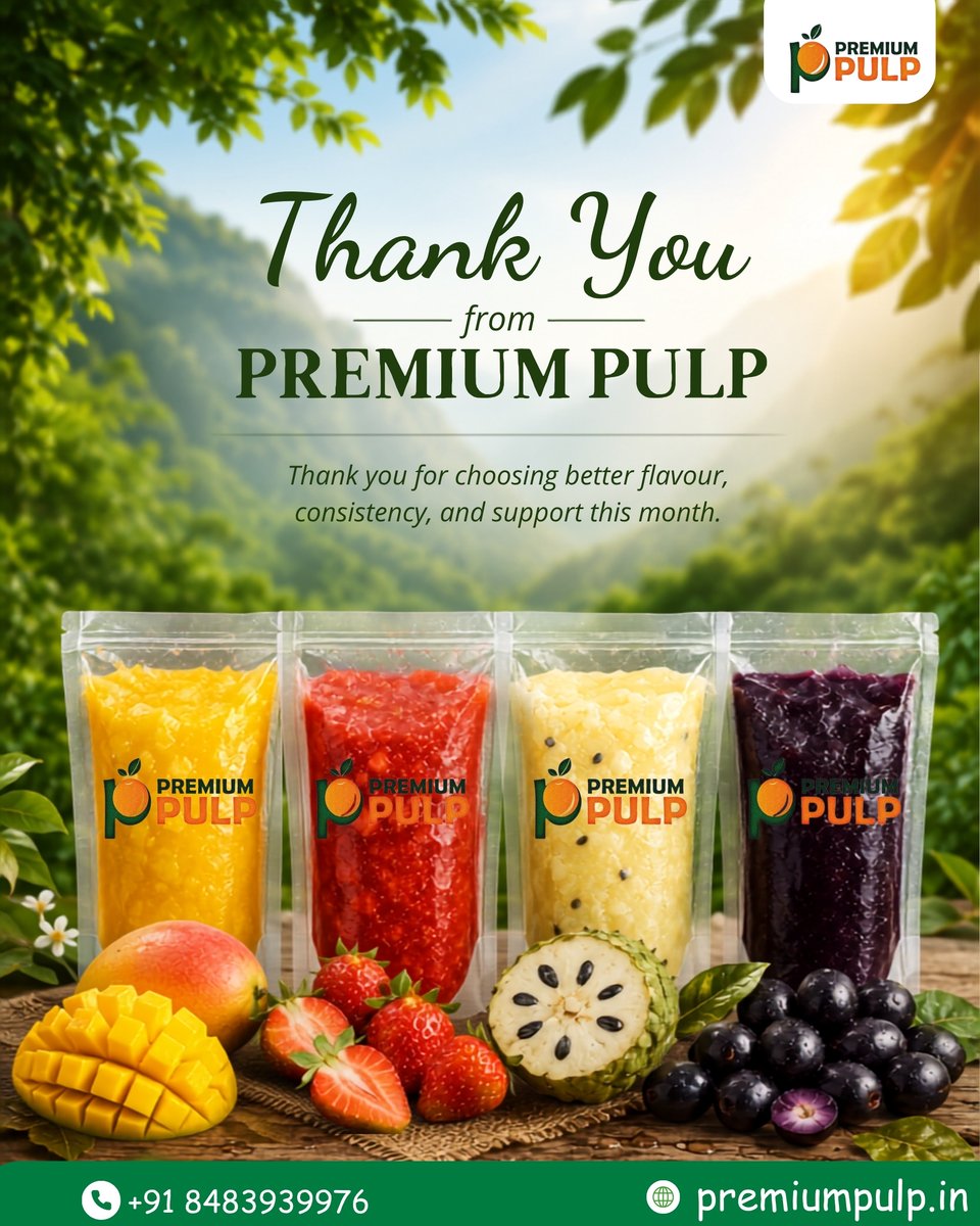 PremiumPulpp's tweet photo. Thank You from Premium PulpThank you for choosing better flavour, consistency, and support this month.#PremiumPulp #ThankYou #FruitPulpSupplier #TrustedSupply #BrandWrap #AllianceOnPrime #AnantAmbani #AmazonPrimeDay #आभार_भजनलाल4यमुना_जल #GalaxyS25UltraDay2 https://t.co/WSexQAHsyh