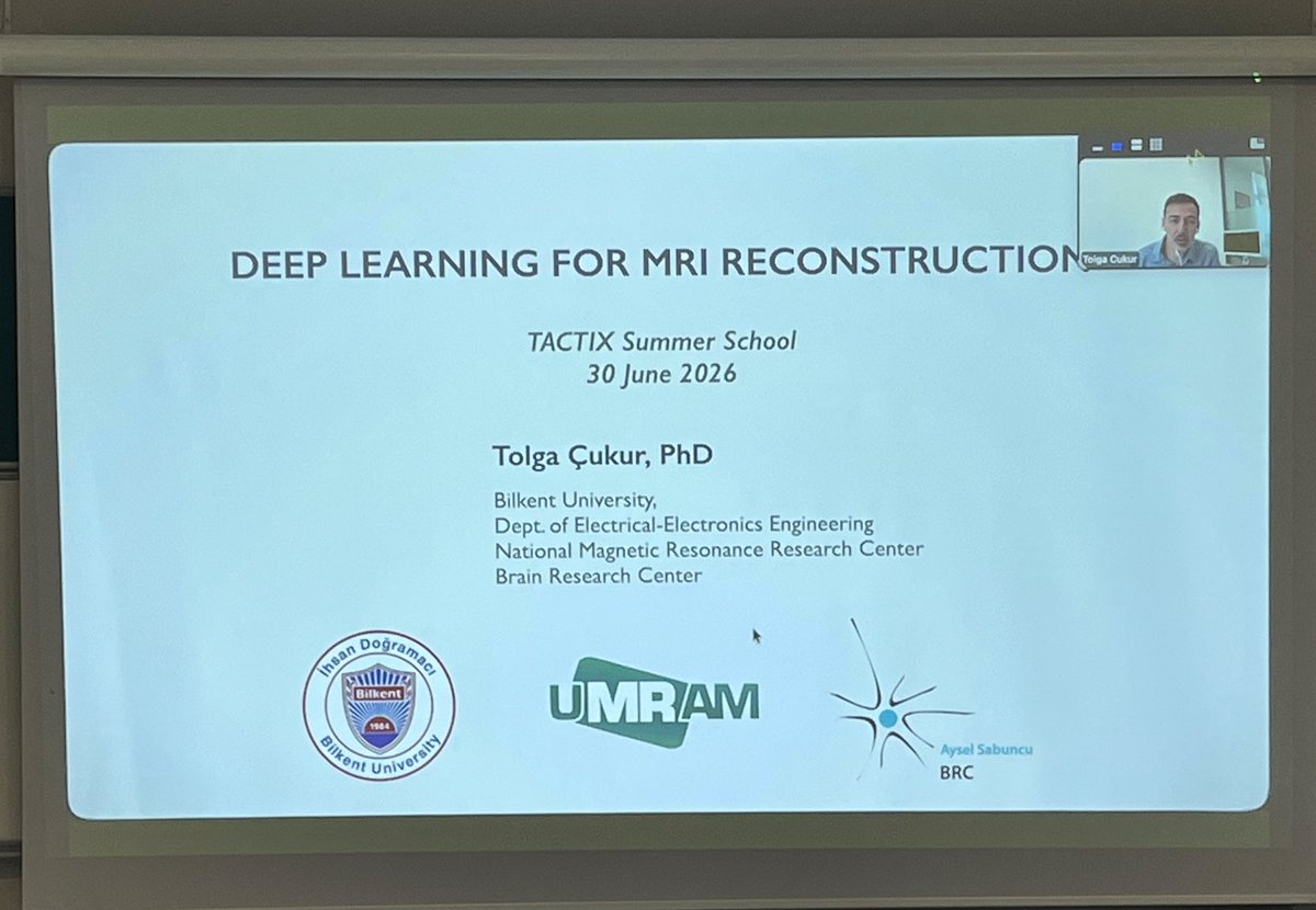 TACTIX_Twinning's tweet photo. 🧠 #TACTIXSummerSchool2026 Day 2 started with:

🔹 DL for classification, segmentation, super-res &amp; VLMs — Said Aldemir, Abdullah Baş
🔹 MRI reconstruction via DL — Tolga Çukur
🔹 Practicals — Baş, Aldemir, Ayşe İrem Çetin, Gülce Turhan

#TACTIX #Twinning 
#HorizonEurope https://t.co/0SBFTwykYT