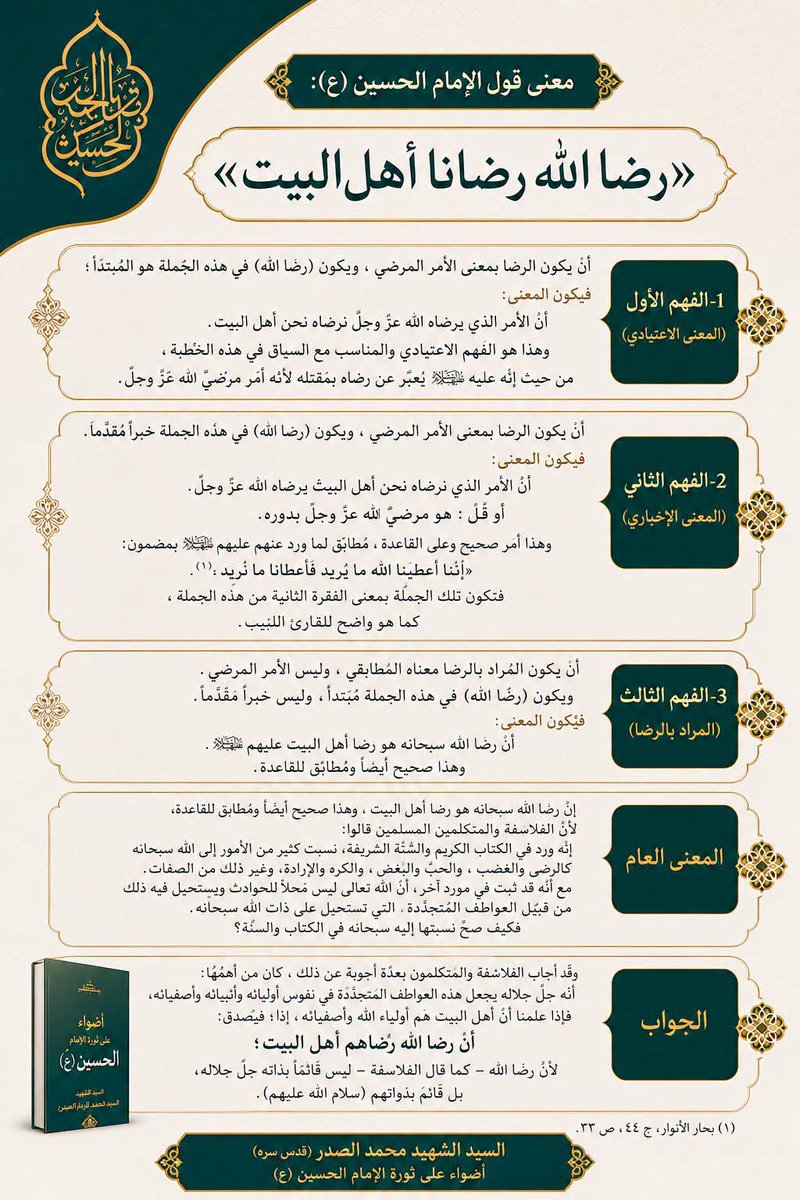 asawr1878's tweet photo. معنى الكلام المروي عن الإمام الحسين (ع) ( رضا الله رضانا اهل البيت).

السيد الشهيد محمد الصدر (قدس) 
اضواء على ثورة الإمام الحسين (ع) https://t.co/hCuvmhK1Km
