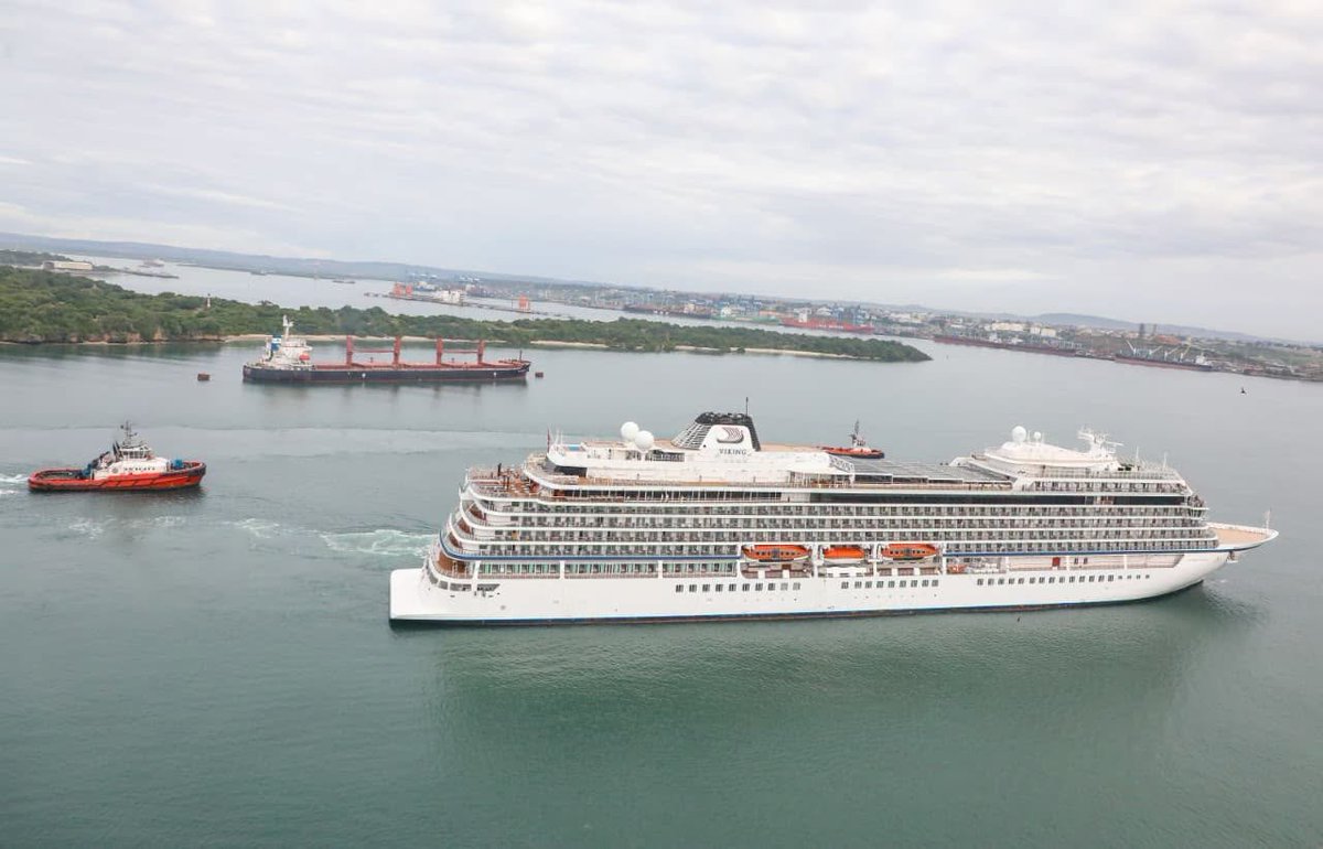 Kenya_Ports's tweet photo. The Port of Mombasa has closed a successful cruise season with the arrival of the MS Viking Yidun, the ninth vessel to dock at the port. The season brought more than 6000 cruise tourists to the Kenyan coast.

Operated by Viking Ocean Cruises, the MS Viking Yidun is the first cruise liner from Asia to call at Mombasa, carrying a majority of Chinese visitors.

The ship began its voyage from the Port of Shanghai on June 4 and will visit twenty-seven ports across sixteen countries in Asia and Africa during its itinerary.

The ship arrived with 717 guests and 489 crew members, who will spend their one day stay exploring the city through organized tours, excursions, and game drives.

Kenya Ports Authority Chief Executive Officer, Captain William Ruto, welcomed the vessel at a colorful reception. He said the authority is working closely with other tourism stakeholders to support cruise tourism and strengthen Kenya's position as a top destination.

Following recent investment in a modern cruise terminal, Captain Ruto said the plan is to expand amenities at the facility to ensure guest comfort throughout their Kenyan experience.
@magicalkenya 
@mohammedhersi 
@TransportKE 
@SDoT_Kenya