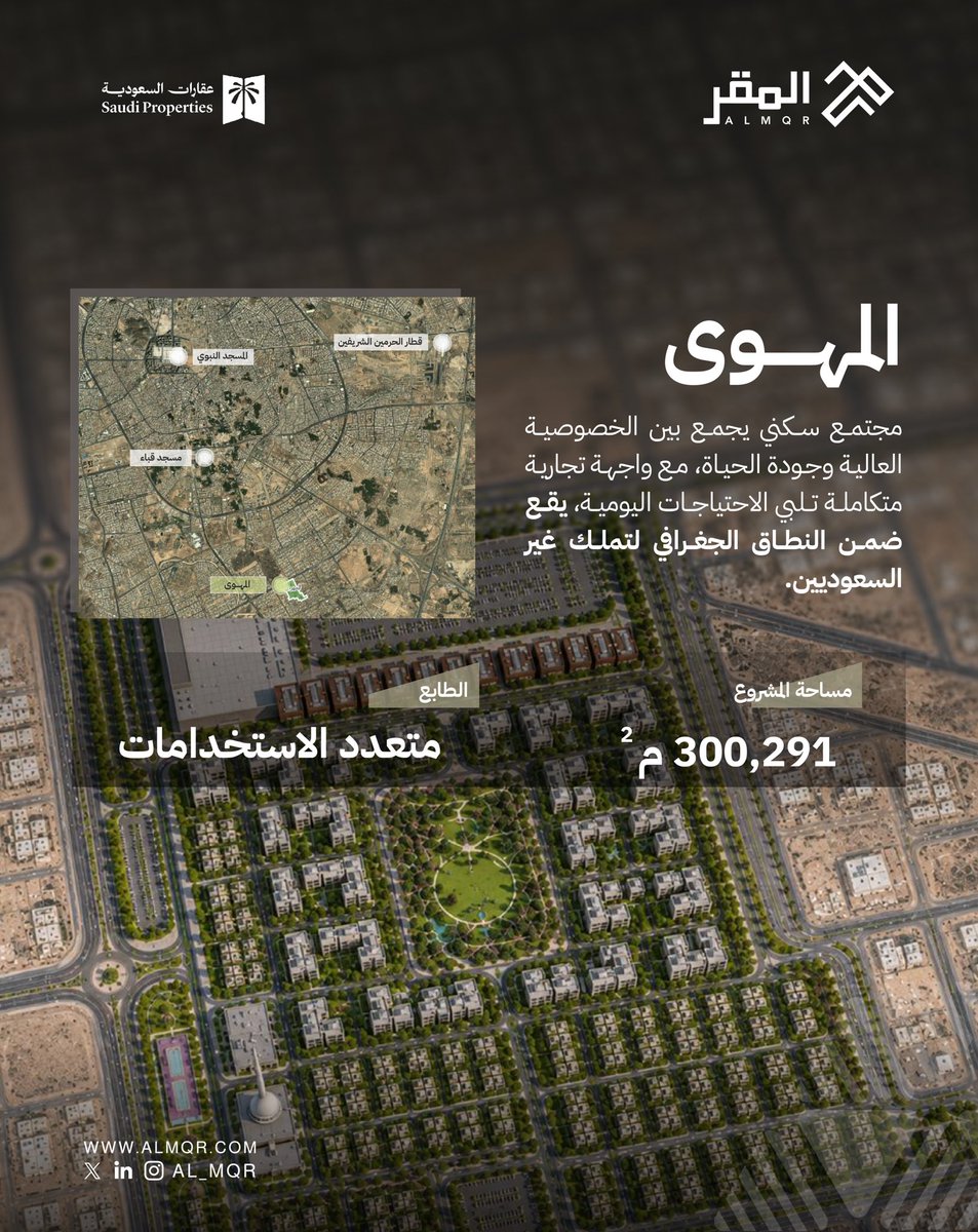 al_mqr's tweet photo. ضمن النطاقات الجغرافية التي يجوز فيها تملك غير السعوديين في #المدينة_المنورة، تبرز مشاريع #شركة_المقر في مواقع استراتيجية، لتفتح آفاقًا جديدة للاستثمار وتعزز القيمة التنموية. https://t.co/5eQV1urF0b