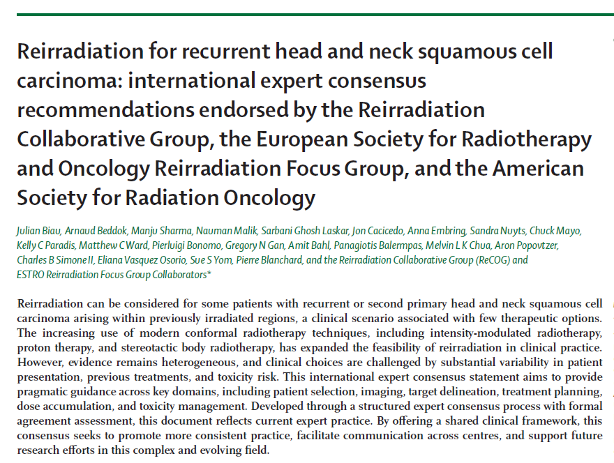 PBlanchardMD's tweet photo. Happy to share our latest review in @TheLancetOncol on Head &amp; Neck cancer reirradiation

with @BiauJulian @sueyom @arnaud_beddok among others @ESTRO_RT @ASTRO_org  @H_N_C_I_G 

free author's link: https://t.co/Zh6DDZg7N7 https://t.co/WVjJJbVaaC