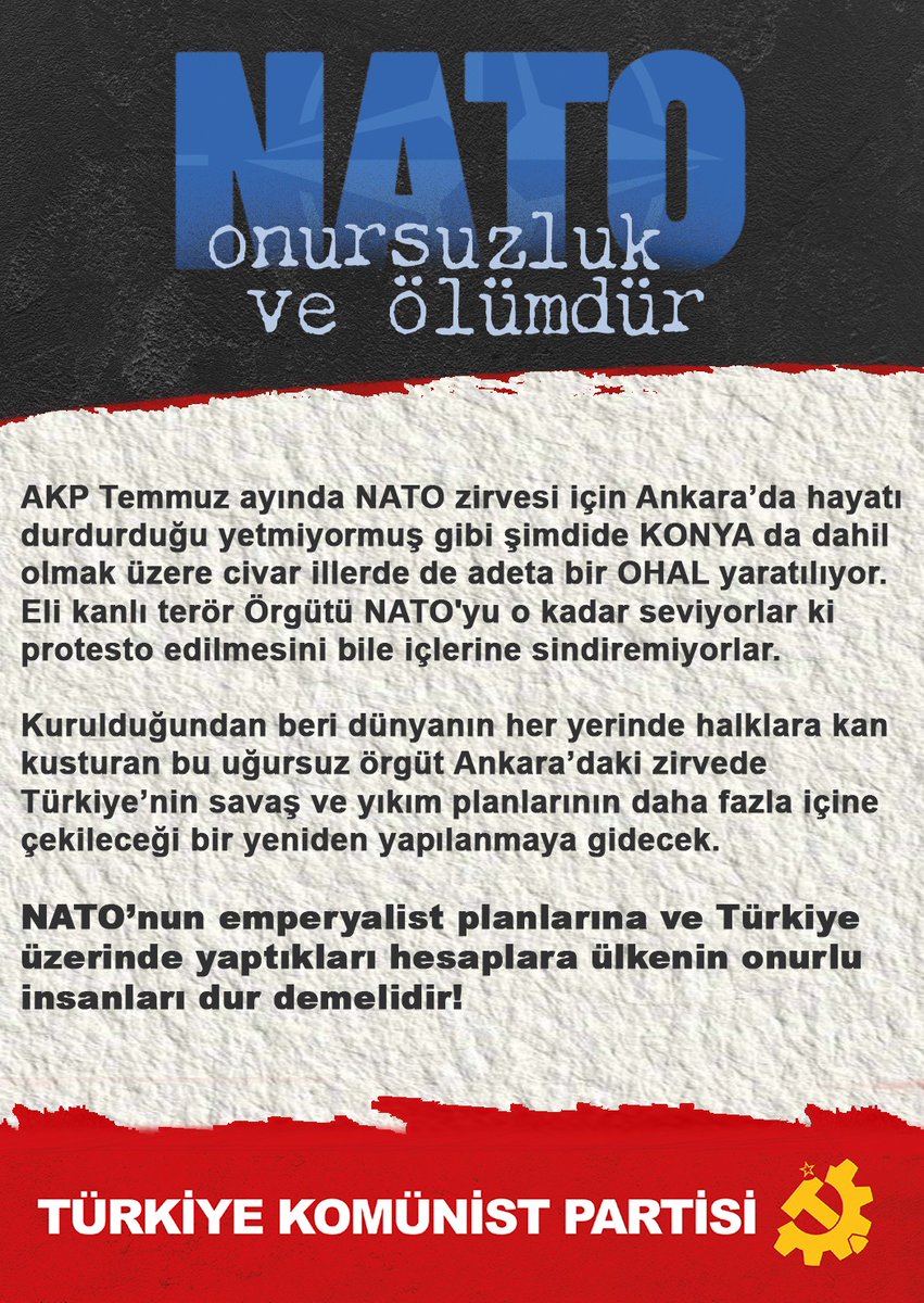 KonyaTkp's tweet photo. NATO zirvesi yüzünden alınan kararlar kabul edilemez! 

Eli kanlı terör Örgütü NATO'yu o kadar seviyorlar ki protesto edilmesini bile içlerine sindiremiyorlar. #NATODefol https://t.co/QsnJ59sECC