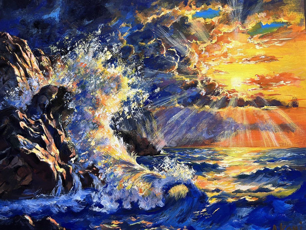 アクリル画　風景　1294 2026/06/30 最近めっちゃ上達してる気がして絵を描くの楽しすぎる