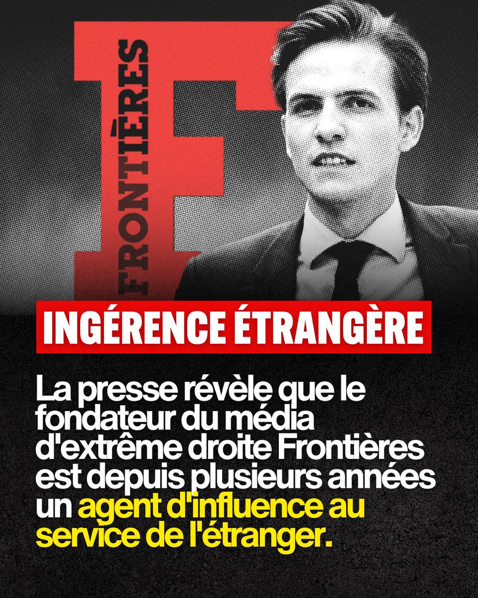 Clemence_Guette's tweet photo. La presse révèle aujourd'hui que le fondateur du média d'extrême droite Frontières est depuis plusieurs années un agent d'influence au service de l'étranger.

Depuis 2021, il était rémunéré pour faire la promotion du président hongrois pro-Poutine Victor Orban, avec la mission claire de défendre ses intérêts et objectifs.

Il était chargé d'influencer et de faire paraître des articles dans plusieurs médias, dans la galaxie complotiste, d'extrême droite, ou des médias plus généralistes : Marianne, Le Figaro Vox, Atlantico ou Le Point.

C'est donc un agent au service d'une puissance étrangère, clairement dans un but d'ingérence dans le débat démocratique.

Dans son média Frontières, il a organisé le harcèlement contre la France insoumise : fichage, fausses informations, insultes. Tout est fait pour nuire à la grande organisation de la gauche française.

Netanyahou, Orban, Poutine, Trump : les puissances d'extrême droite du monde entier tentent d'attaquer notre démocratie. Une présidentielle s'ouvre, et rien n'est prévu pour les en empêcher.

Je dis aux médias et journalistes qui relayent et accompagnent régulièrement ces attaques venant de l'étranger : votre responsabilité est immense. Vigilance.

https://t.co/BTVdZ4z5Iy