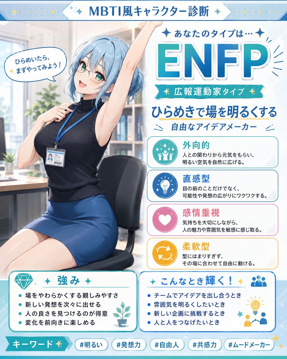 MBTI診断のプロンプトお借りしました。 キャラ設定に困った方