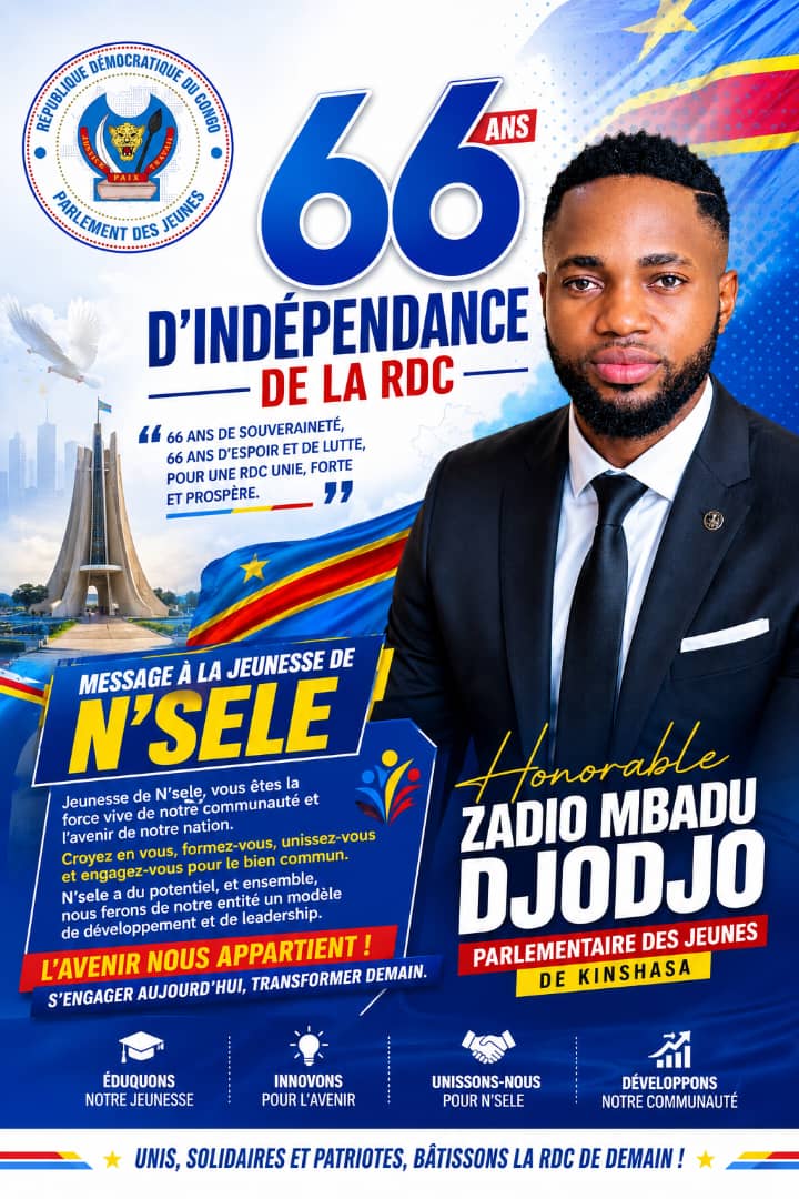 zadioluz's tweet photo. Don béni, Congo !
Des aïeux, Congo !
Ô pays, Congo !
Bien-aimé, Congo !
Nous peuplerons ton sol et nous assurerons ta grandeur. Bonne fête de l’Indépendance à notre chère République démocratique du Congo 🇨🇩. Fiers de notre histoire, confiants en notre avenir, restons unis. https://t.co/6Joh3nTCIP