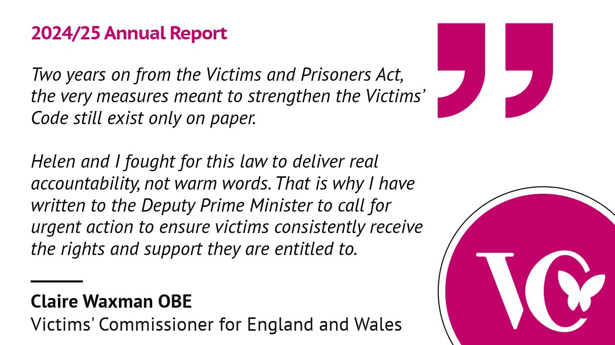 VictimsComm's tweet photo. Today we publish Baroness Helen Newlove’s final report.

As Commissioner, Helen was a real force for change - this annual report is testament to that.

But it is also clear that victims’ rights are gathering dust as we wait for Government to deliver on the changes they promised. https://t.co/Py7JwlkIV3