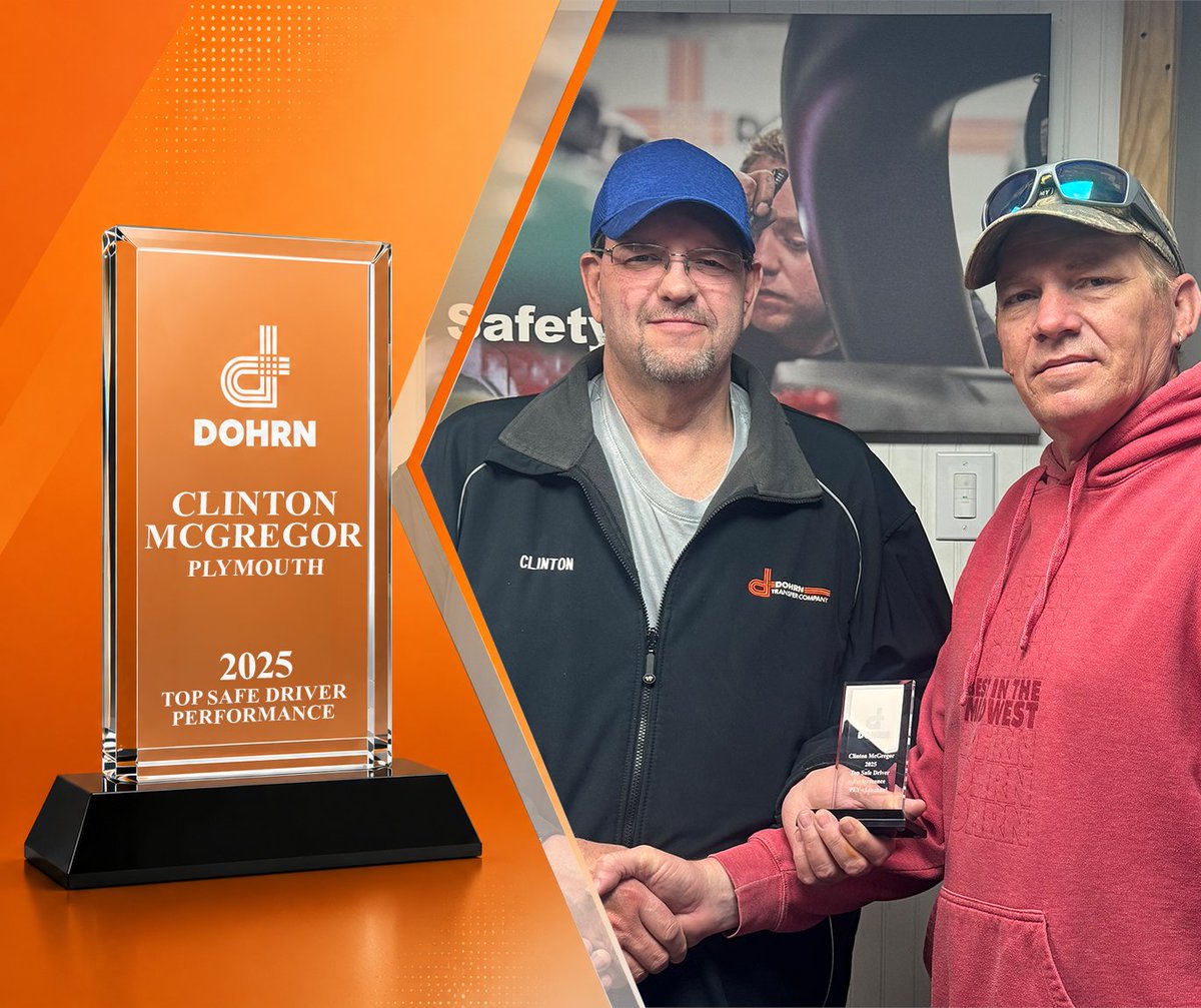Dohrn_LLC's tweet photo. 🚦 Celebrating the rest of #NationalSafetyMonth by honoring our 2025 Top Safe Driver Award winners! Huge shoutout to Clinton McGregor for your hard work and dedication. Your efforts are crucial to our success! 🙌 #TeamDohrn #DriverRecognition #SafeDriver https://t.co/p91HiYZ5FT