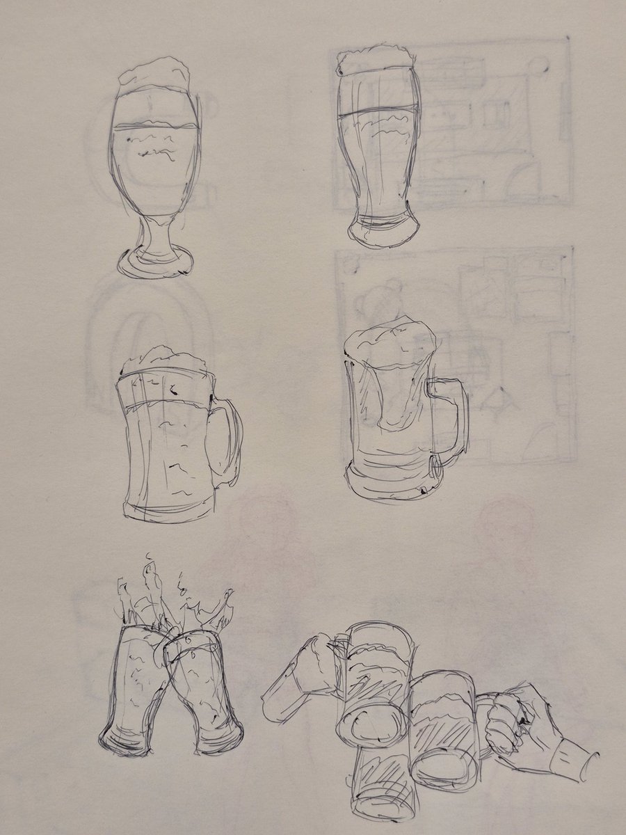 miniikoyo's tweet photo. #毎日右脳ドローイング 
夜練。
ビールグラスとジョッキ。
透明感あるものは、質感どう描けば良いかなぁ…。 https://t.co/0JugzdPcRo