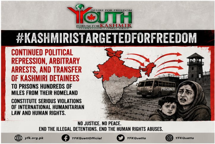 YFK_Quetta_'s tweet photo. The voices of Kashmir cannot be silenced through repression, arbitrary detentions, or imprisonment. We urge the international community to uphold justice, human rights, and the Kashmiri people's right to self-determination.
#KashmirisTargetedForFreedom #HumanRights #FreeKashmir https://t.co/zW24JRNUfu