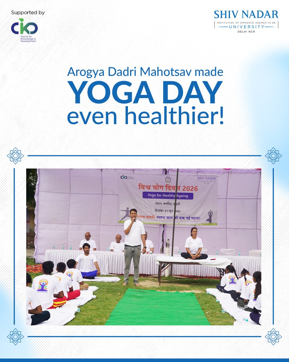 SnuDelhi's tweet photo. A village rolled out its mats. And rolled in a medical van. Arogya Dadri's Khel Mahotsav brought yoga, NCD screenings &amp; community sports to Village Kalonda this International Day of Yoga.

@SnuDelhi 

#InternationalDayOfYoga #ArogyaDadri  #SNUCommunityConnect #ShivNadarUniversity https://t.co/t1o5aG5lkS