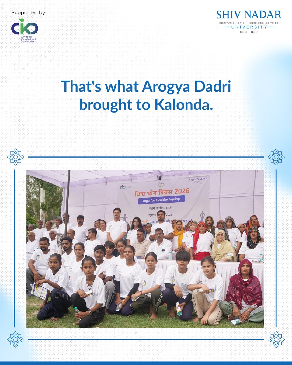 SnuDelhi's tweet photo. A village rolled out its mats. And rolled in a medical van. Arogya Dadri's Khel Mahotsav brought yoga, NCD screenings &amp; community sports to Village Kalonda this International Day of Yoga.

@SnuDelhi 

#InternationalDayOfYoga #ArogyaDadri  #SNUCommunityConnect #ShivNadarUniversity https://t.co/t1o5aG5lkS