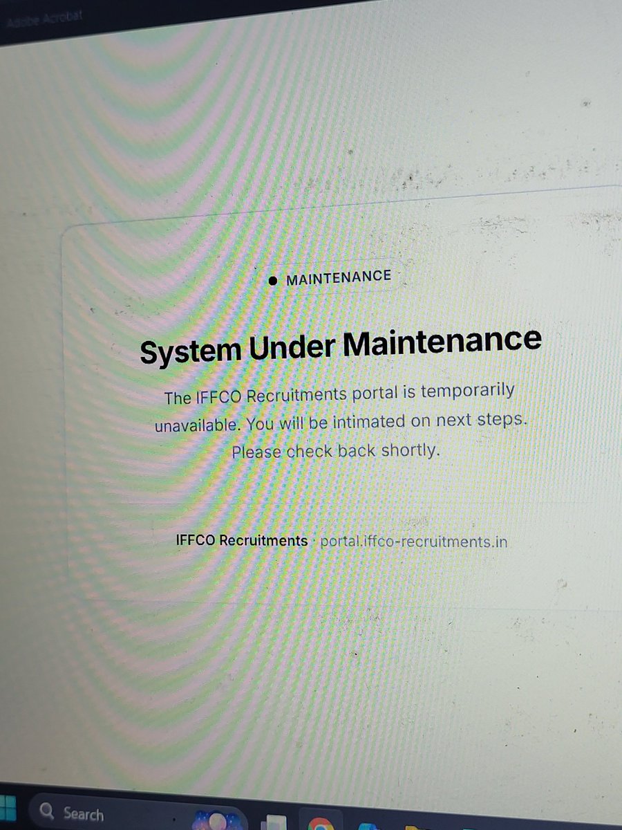 aman_singh221's tweet photo. @IFFCO @IFFCO_UP   My online assessment for the Graduate Engineer Trainee – Computer Science position is scheduled for today at 5:15 PM. However, the assessment portal is currently showing "System Under Maintenance," and I am unable to access the exam. https://t.co/iXlMyeBVWT
