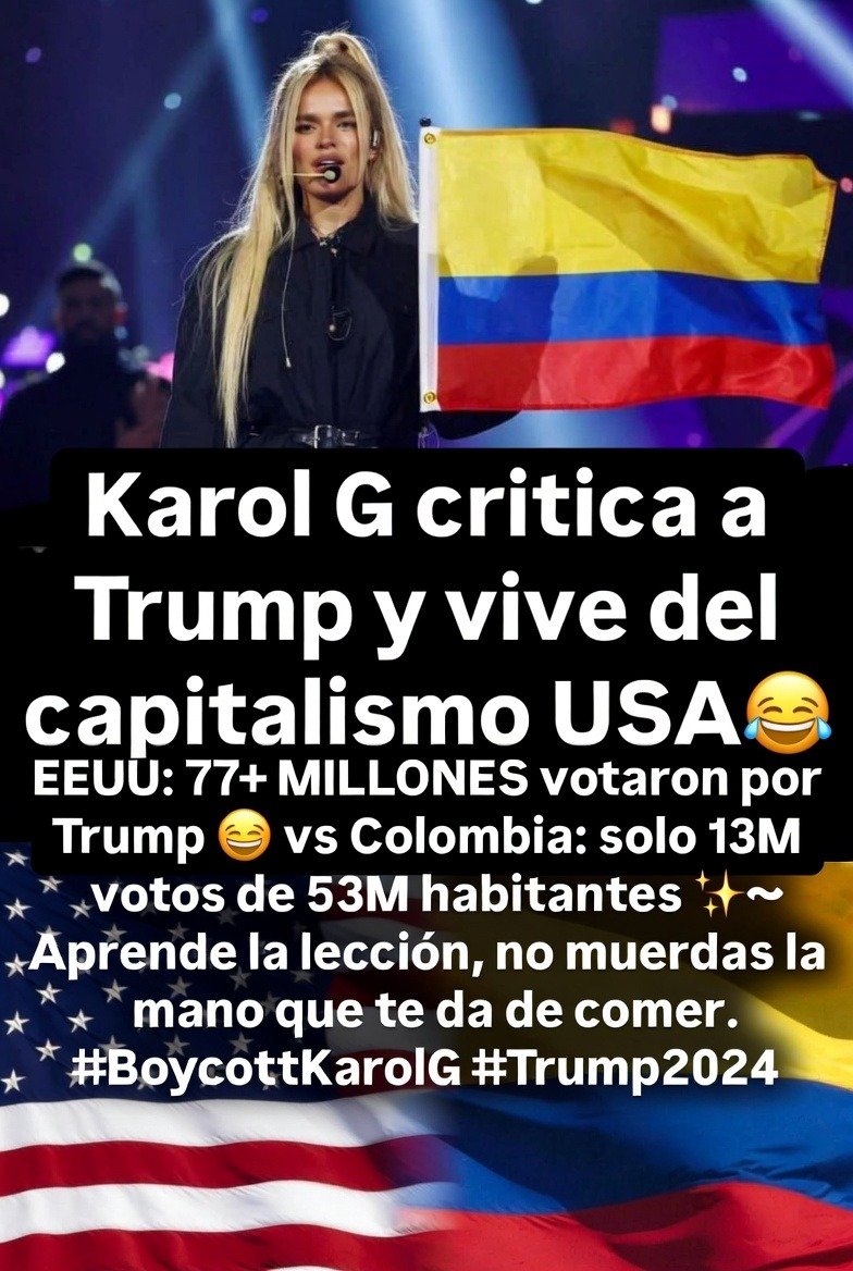 MyriamWitc16320's tweet photo. Karol G : No muerda la mano que te  da de comer igual que #Petro de el aprendio todo lo #Disfuncional que el #Comunismo /#Socialismo La Gran Mentira es. Haga sus conciertos en #Cuba #Nicaragua  #Venezuela ni un mensaje ni oracion por nuestros hermanos #Venezolanos ni donaciones tipico #Comunista para mi, para mi, para mi! 

.@POTUS .@realDonaldTrump .@WhiteHouse .@SecRubio .@berniemoreno .@SenRickScott .@DeputySecState .@MaElviraSalazar .@RepCarlos .@MarioDB .@ABDELAESPRIELLA .@jrestrp .@karolg .@AnalistaClara .@AdrianaVeterin .@MargoMartin47