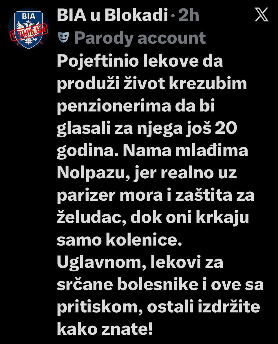 IliZver95346's tweet photo. Nisam zadovoljan uvedenim merama za redovne terapije.

Pregledao sam listu lekova i jedno pitanje se samo nameće:
A gde je pojeftinjenje psihoaktivnih lekova?

Blokaderska Srbija je ozbiljno ugrožena.
Na njih izgleda niko nije mislio.

Predsedniče, lečite ih! https://t.co/6RTsQAE7ww