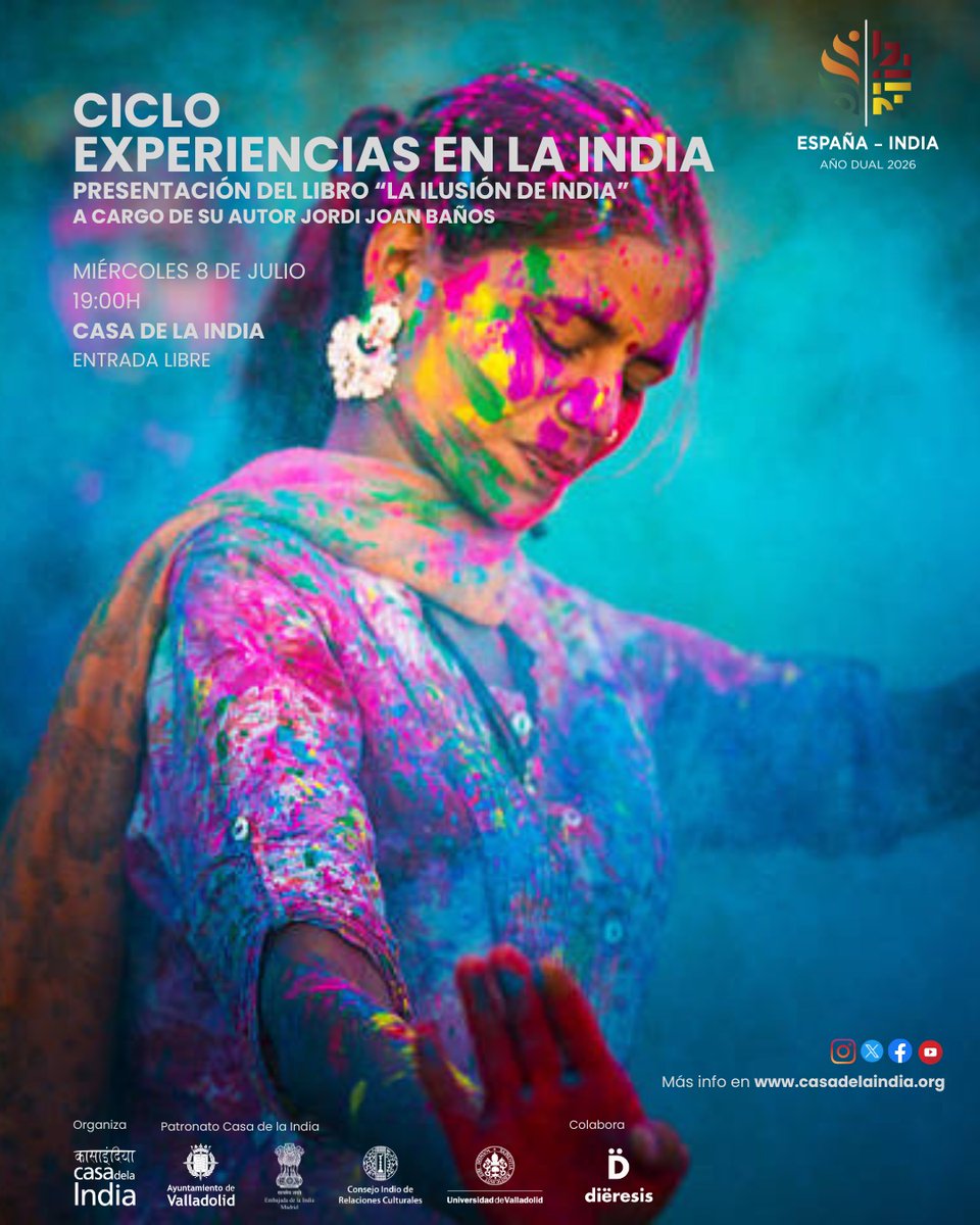 casaindiavll's tweet photo. El miércoles 8 de julio arranca el ciclo Experiencias de la India, en el marco del #AñoDualEspañaIndia , con la presentación del libro "La ilusión de India", a cargo de su autor, Jordi Joan Baños. https://t.co/ILHo5sXhgD