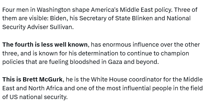 AynReagan's tweet photo. Trump's policy toward Israel resembles Obama's policy toward Israel. A key Trump advisor is Brett McGurk who worked for Biden (Obama) as White House Coordinator for the Middle East. The Zionists appointed by Trump are window dressing. It was all deception. https://t.co/tREUqELylL