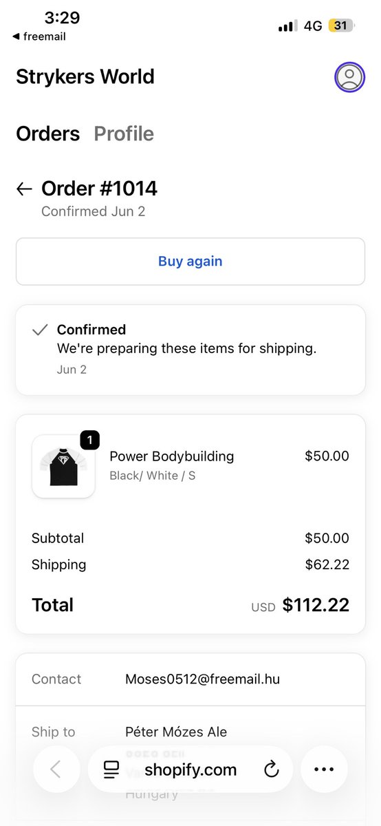 RatchetMoses's tweet photo. @MikeOHearn  hi !  Hi ! I ordered a t shirt from your site ( Strykers world )  but I dont get it since . Please  can I have a tracking number ? https://t.co/crocsuVOOq