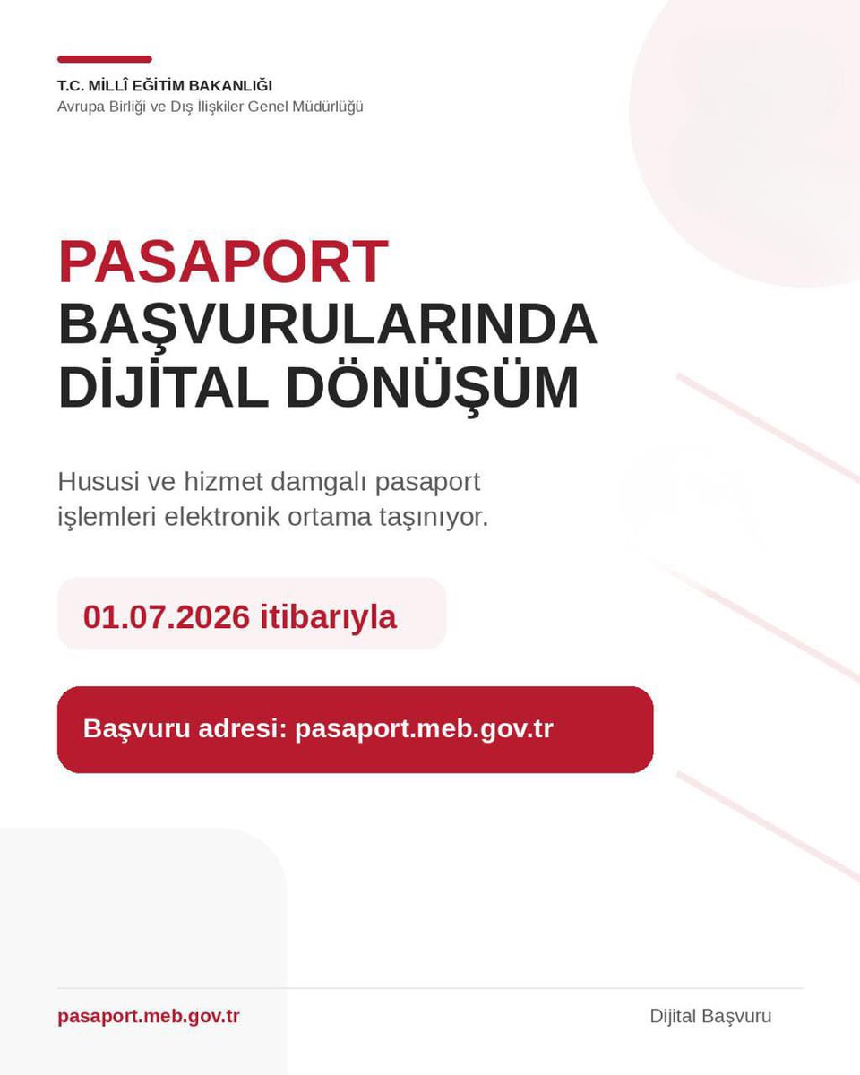 bingolmem's tweet photo. 📢 Pasaport Başvurularında Dijital Dönüşüm

​Pasaport işlemleri elektronik ortama taşınarak süreçler hızlandırıldı.

​🔗 Detaylı bilgi için: https://t.co/bXrJz5mRQD

@tcmeb @bingolvaliligi @MustafaOzel66 https://t.co/cNn4YLXMdC