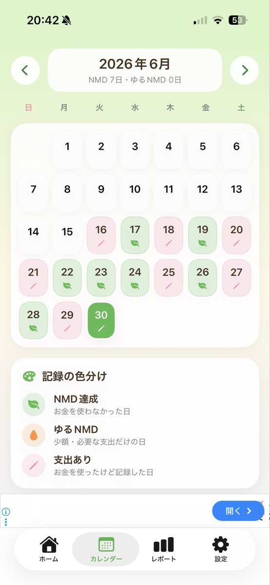 KenkenPappa_app's tweet photo. アプリをリリースしてからNMDを記録してみたら半月で7日間でした！意外とノーマネーで過ごしてました！#NMD https://t.co/TuQJe0qxQp