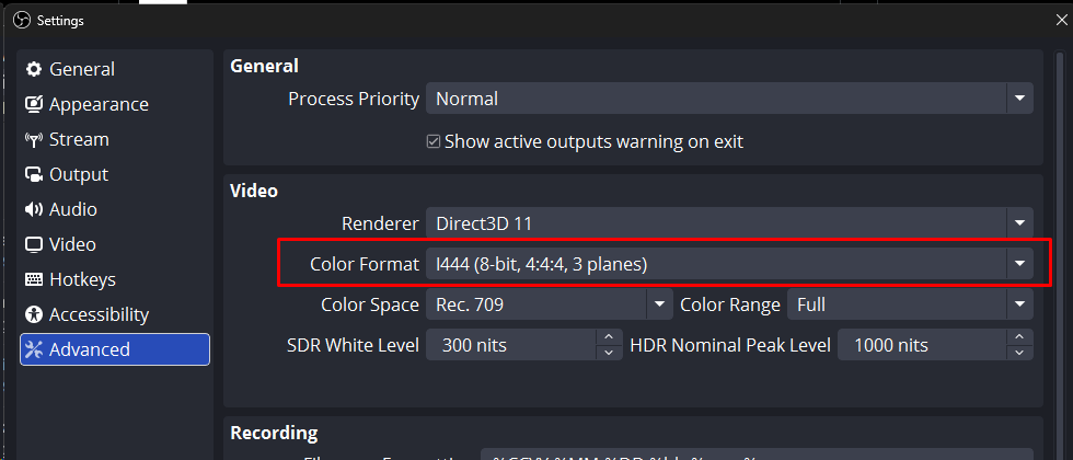 FPSHEAVEN's tweet photo. If you record CS2 with OBS at a non-native resolution, try changing the color format to I444. It can help reduce blur and preserve sharper detail, especially around UI, text, and edges.
This can also help with desktop recordings.
So if your local recordings look a bit blurry, now you know!