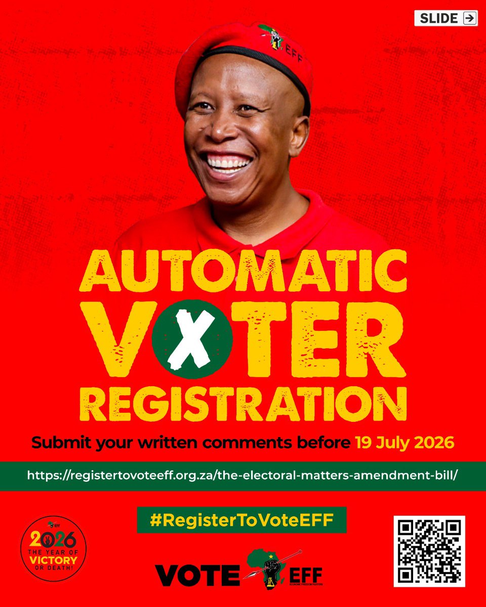 EFFSouthAfrica's tweet photo. The Electoral Matters Amendment Bill proposes a simple and practical solution. By using existing population data held by the state, eligible citizens will automatically be added to the voters' roll when they reach voting age.

See link here: https://t.co/kNzxUHRvMq https://t.co/MPqpbXZVq0