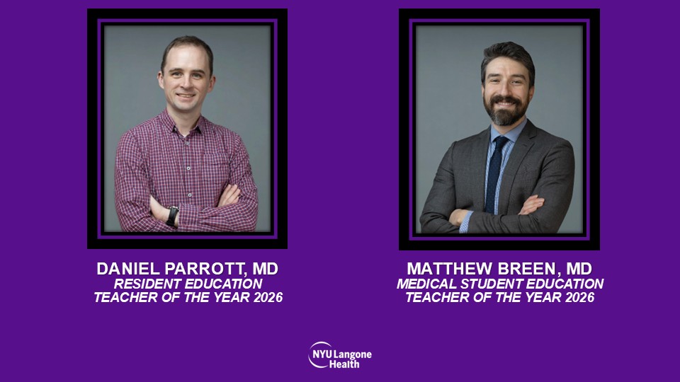 NYUImaging's tweet photo. Congratulations to our 2026 @NYUImaging Faculty Teacher of the Year honorees! 🏆

⭐️Dr. Daniel Parrott – Resident Education
⭐️Dr. Matthew Breen – Medical Student Education

Honored for their excellence in teaching and devotion to education. https://t.co/brpXSaVSBz
