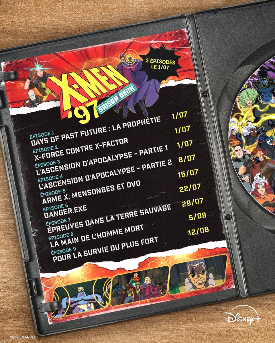 BlogMarvelll's tweet photo. Le programme de la saison 2 de X-Men '97, dont la diffusion débute demain sur Disney+ avec 3 épisodes. https://t.co/0rkBO3b7zd