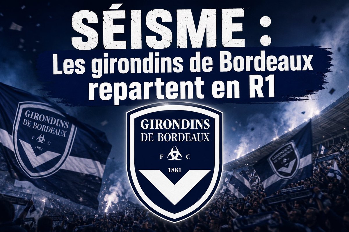 LeFoototal's tweet photo. 🚨 SÉISME DANS LE MONDE DU FOOTBALL !

C’est désormais officiel : après avoir été relégués en National 2, les Girondins de Bordeaux sont exclus des compétitions nationales.

Le club au scapulaire repartira en Régional 1 (R1)
#bordeaux #girondins #ligue1 #fff https://t.co/G3oqJX0g5e