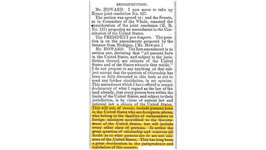 seanfeucht's tweet photo. The SCOTUS decision today will negatively impact America for generations to come. A total disgrace.

"This will not, of course, include persons born in the United States who are foreigners, aliens...”

Jacob Howard who proposed the 14th amendment back in 1866. https://t.co/O2eKNd42TE