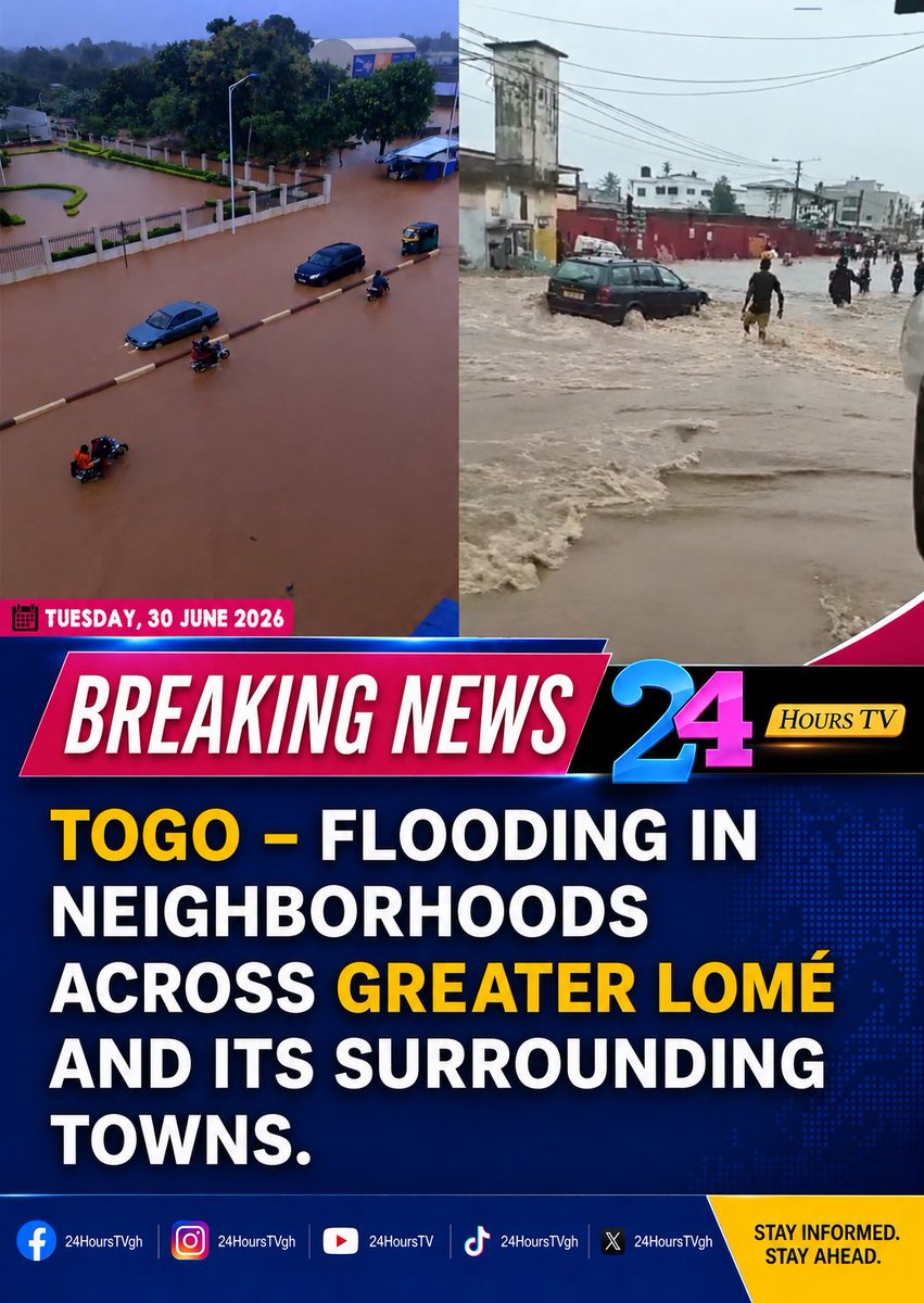 24HoursTVgh's tweet photo. TOGO – Flooding in neighborhoods across Greater Lomé and its surrounding towns. https://t.co/v8hmCID2vB