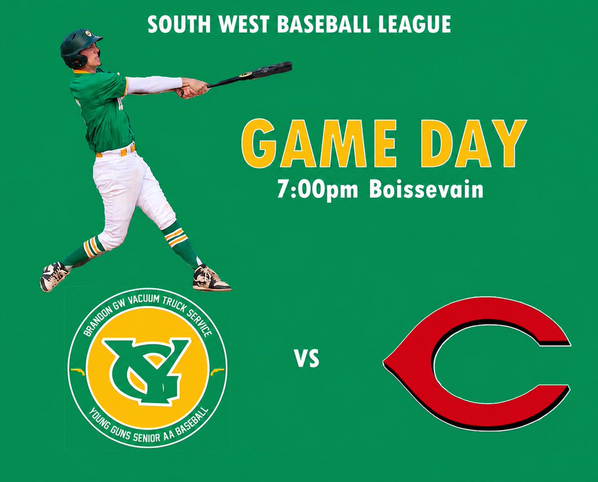 BdnYoungGuns's tweet photo. GAME DAY:
π @CentsBall
π 7:00pm
π Boissevain, MB ***
Yes we are playing tonight! But we will now be travelling to Boissevain as our fields are under water. First pitch at 7pm!
#GoGuns #JO21 #SWBL https://t.co/tb2ajmgGRC