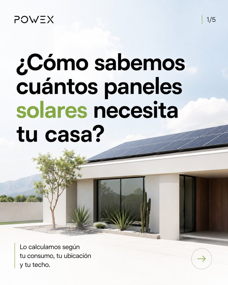 Powexenergy's tweet photo. ¿Cuántos paneles solares necesita tu casa? ☀️

No depende solo del tamaño del hogar.
Se calcula con base en tu consumo eléctrico, ubicación, producción solar de la zona y condiciones del techo.
En Powex diseñamos sistemas solares a la medida.
🌐 https://t.co/uhE4X2etCX https://t.co/ucHIdgNPZS