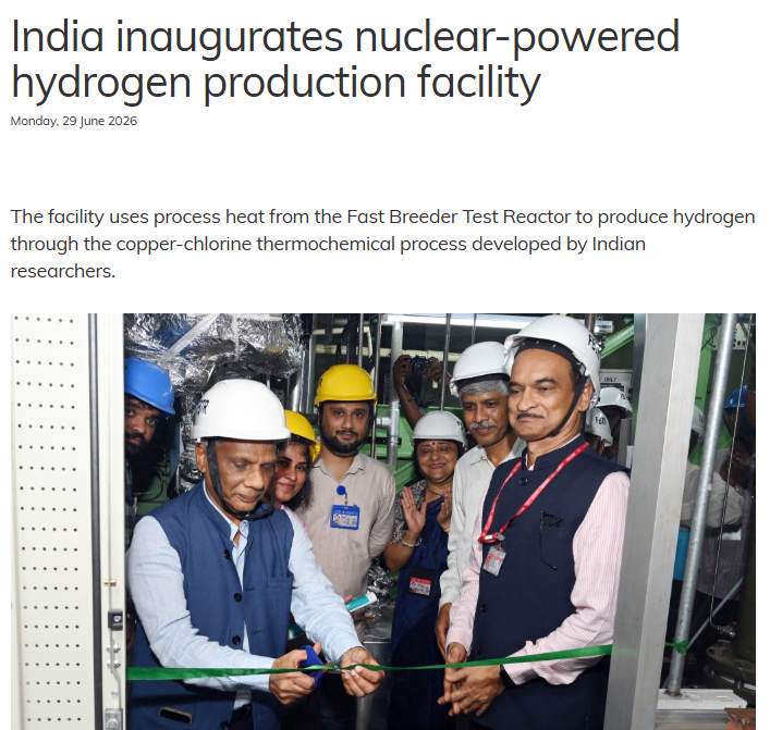 HopfJames's tweet photo. India is studying themral (vs. electric) hydrogen production, using heat generated by their Fast Breeder Test Reactor.  Article link in reply. https://t.co/rMsDNEjl63