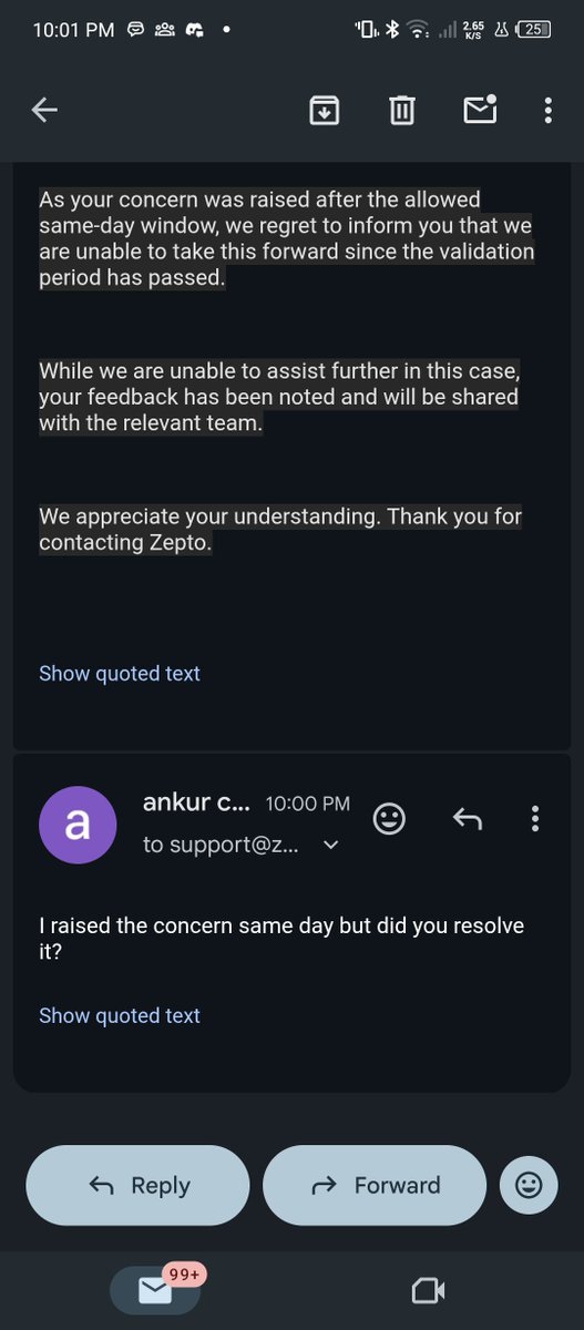 therightguy0708's tweet photo. @ZeptoNow You still have the audacity to say that we help only the same day product was delivered for which I've already raised the concern but you never acknowledged it. 

I appeal all the citizens to never order anything from Zepto

@blinkit is far better

#boycott_Zepto https://t.co/WX1s7Z9CuE