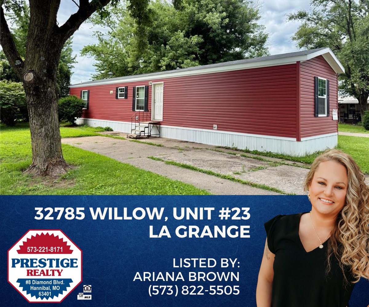PrestigeHanMO's tweet photo. 📷 NEW LISTING
📷32785 Willow, Unit #23, La Grange, MO
$55,500
--------------------
📷 For more information: Ariana Brown- Prestige Realty, 573-822-5505
#realestate #JustListed #LaGrangeMO https://t.co/GDQfQDvwE6