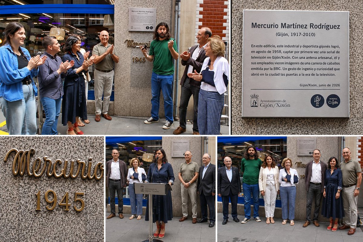 elbuscolu's tweet photo. Gijón recuerda a Mercurio Martínez con una placa en el edificio desde el que llegó la primera señal de televisión a la ciudad https://t.co/J4NJOzZ9mf https://t.co/AGg29Zoyef