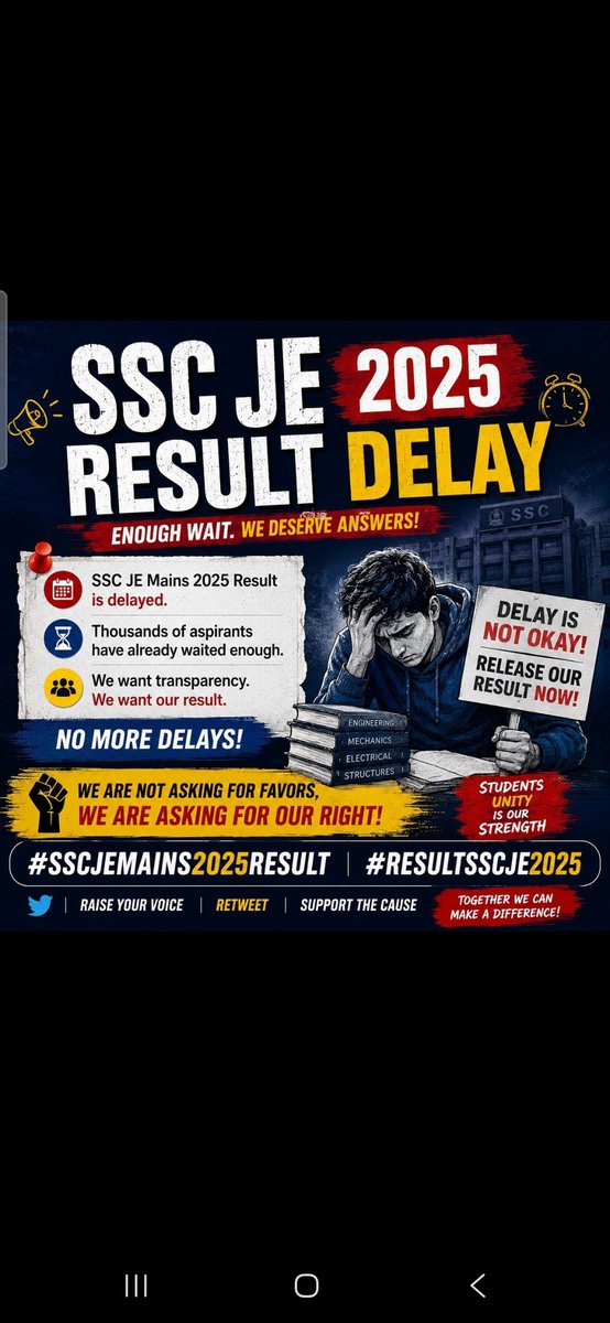Vikassi34514153's tweet photo. @abhinaymaths It has been about 3 months since the ssc mains examination, still SSC has not declared the result. How long will this delay continue?
#SSCJEMAINS2025RESULT https://t.co/kKUEtMFzRk