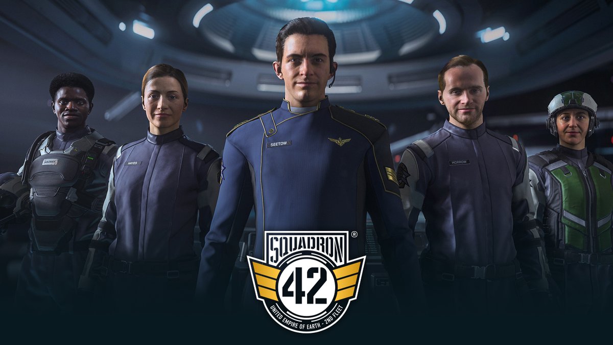 sq42updates's tweet photo. Meet the Crew Aboard the UEES Stanton
In the latest newsletter from #Squadron42 we get a first introduction of the crew from the main ship we'll be aboard in during the epic story of the game itself, the UEES Stanton.

"A powerhouse of military prowess, the UEES Stanton defends the empire while currently deployed with the 5th Fleet, 87th Battle Group. Naval vessels depend on crews that can cut the mustard, but who’s firing its guns, maintaining its engines, and coordinating its efforts? Get to know the brave souls aboard as they return from a well-earned shore leave in the Goss system."