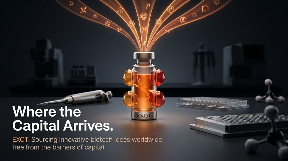ExotProject's tweet photo. A breakthrough drug shouldn't die because the capital didn't arrive.

EXOT exists to build a world where biotech ideas advancing human health get realized, free from capital barriers. The process begins where it should: sourcing from promising biotech startups everywhere. 🧪 https://t.co/fXMAvjVRUi