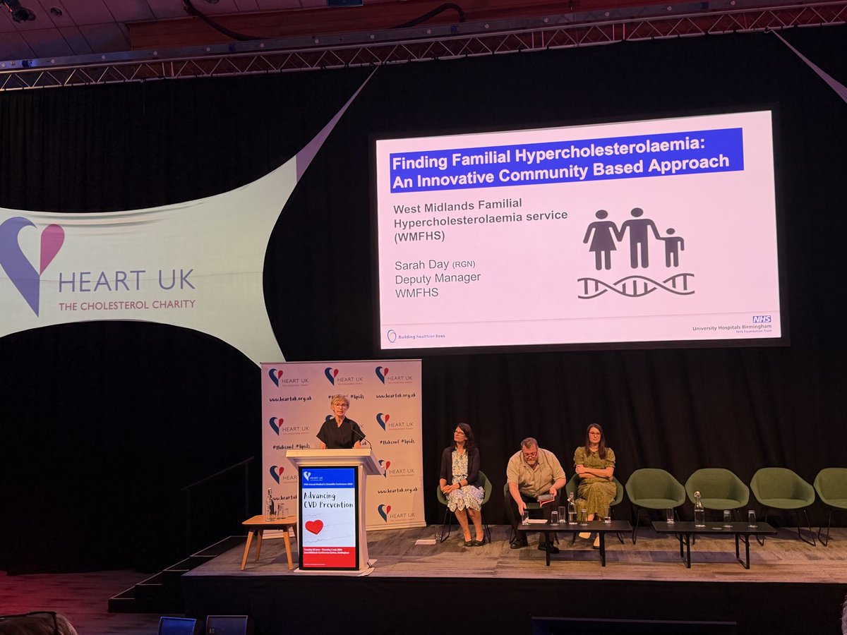 heartukcharity's tweet photo. Great insights from Sarah Day on innovative community-based approaches to finding familial hypercholesterolaemia. Building relationships, supporting primary care and improving referral pathways are key to earlier diagnosis. 💙❤️ #hukconf #lipids #familialhylercholesterolemia #FH https://t.co/LQBbVHXdpq