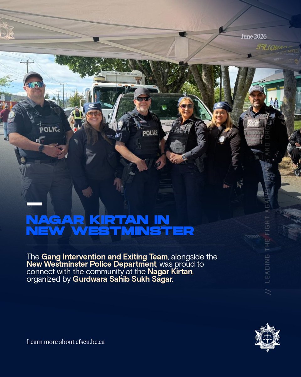 cfseubc's tweet photo. The Gang Intervention and Exiting Team, alongside the @NewWestPD, was proud to connect with the community at the Nagar Kirtan, organized by Gurdwara Sahib Sukh Sagar. This annual Sikh procession brings the Queensborough community together. https://t.co/gKTgbLGVUy