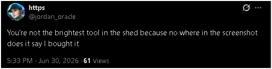 TheScotsmanTV's tweet photo. I think you missed the point of the post here and accuse me of NOT "being the brightest tool in the shed" whatever the fuck that means!? 

But we can conclude you are NOT the sharpest knife in the drawer! 😉 https://t.co/6uStr22K0A