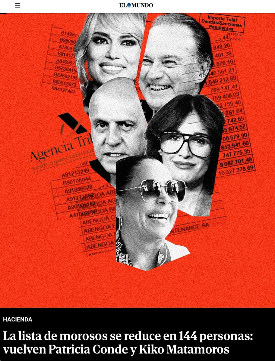 Aalcrom's tweet photo. …

Lo tengo muy claro.

Como tengas una deuda de 200 euros con Hacienda…tienes un problema con Hacienda.

Como tengas una deuda de un millón de euros o más es Hacienda la que tiene un problema contigo.

Por ejemplo👇 https://t.co/VbBQnDjBGi