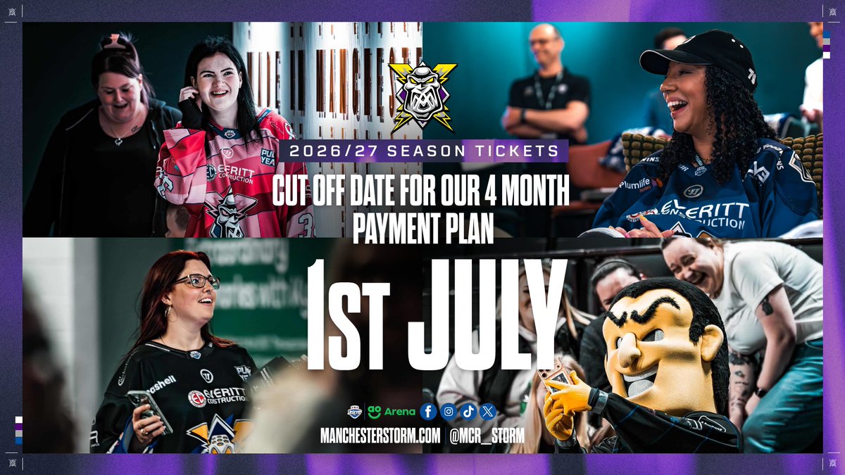 Mcr_Storm's tweet photo. 🚨 𝗧𝗛𝗘 𝗖𝗢𝗨𝗡𝗧𝗗𝗢𝗪𝗡 𝗜𝗦 𝗢𝗡

Tomorrow is your final chance to secure your Season Ticket with our 4-month payment plan.

Don't miss our biggest chapter yet at the AO Arena. Be there from the very beginning for all 32 home games, every big moment, and help create an unforgettable atmosphere.

Spread the cost over 4 months, save on booking fees, and secure your seat before the deadline.

🎟️ https://t.co/TkkUq1fT9X
ℹ️ https://t.co/QShcXzWAw5
🤨https://t.co/6nwkcle9Yi

#Homecoming